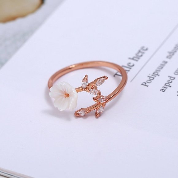 NEW 18K Rose Gold Flower Diamond Adjustable Ring - Picture 7 of 7